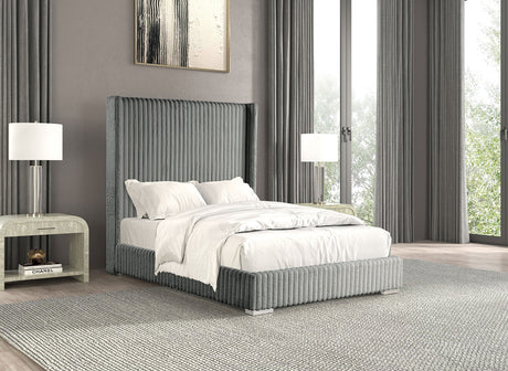 Cadwell Gray Queen Upholstered Platform Bed by Furniture of America at Eve Furniture