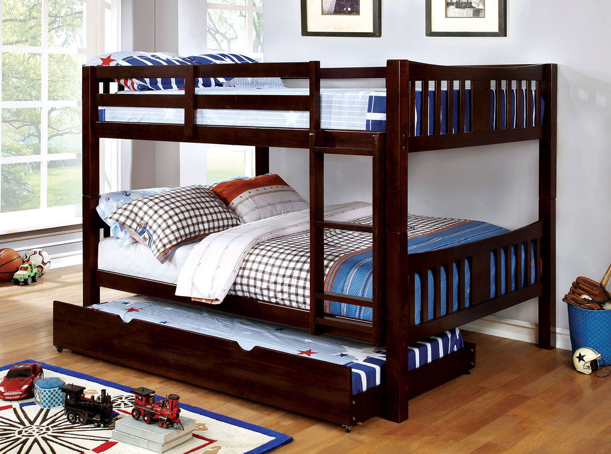 Cameron Dark Walnut Full/Full Bunk Bed, Dark Walnut by Furniture of America at Eve Furniture