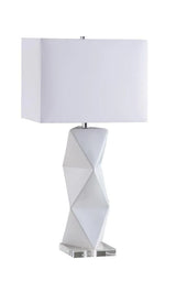 Camie White Geometric Ceramic Base Table Lamp by Coaster at Eve Furniture