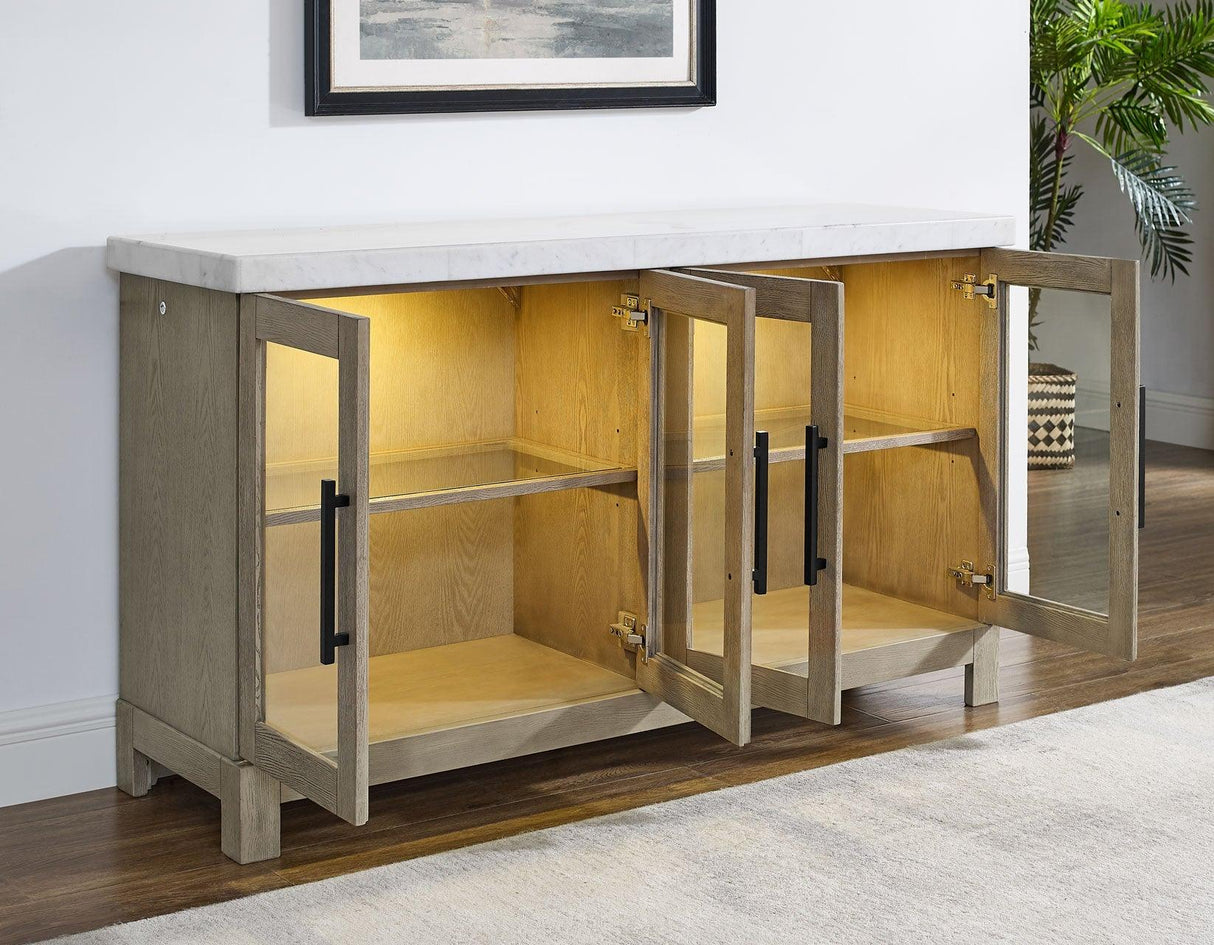 Carena White Marble Top Sideboard with Touch Lighting by Steve Silver at Eve Furniture