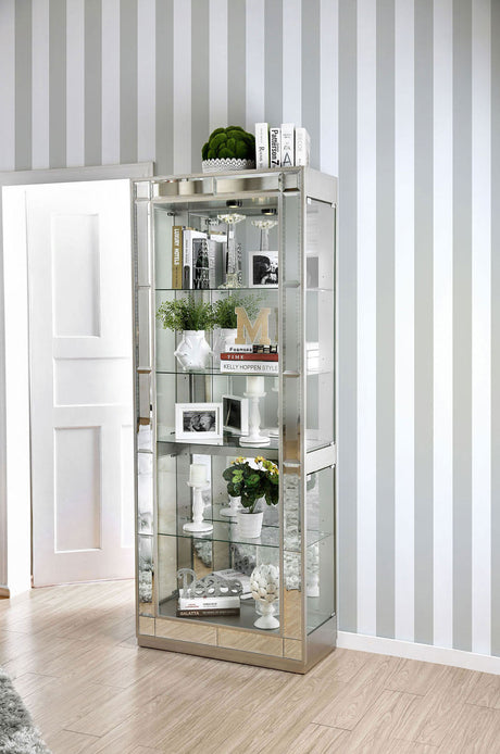 Carrollton Chrome Curio Cabinet by Furniture of America at Eve Furniture