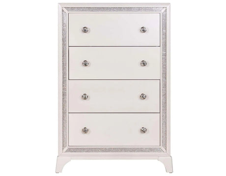 Cassie Illuminating 5-Drawer Chest, Shimmering Pearl Finish by Steve Silver at Eve Furniture