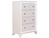 Cassie Illuminating 5-Drawer Chest, Shimmering Pearl Finish by Steve Silver at Eve Furniture