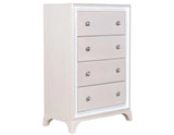 Cassie Illuminating 5-Drawer Chest, Shimmering Pearl Finish by Steve Silver at Eve Furniture