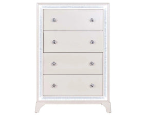 Cassie Illuminating 5-Drawer Chest, Shimmering Pearl Finish by Steve Silver at Eve Furniture