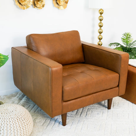 Catherine Leather Lounge Chair (Tan Leather) by Ashcroft Imports at Eve Furniture