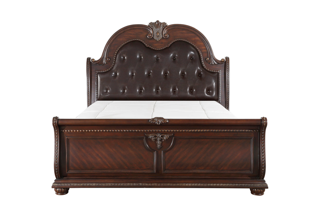 Cavalier Dark Cherry Upholstered Sleigh Bedroom Set by Homelegance at Eve Furniture