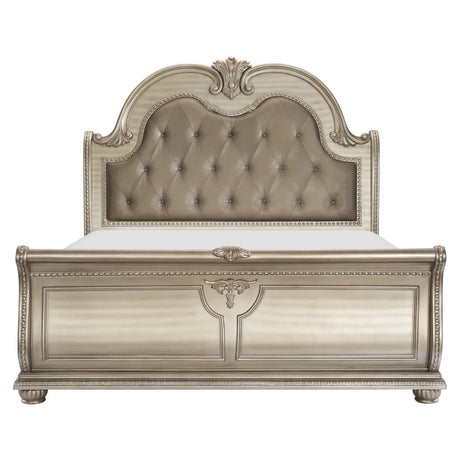 Cavalier Silver Upholstered Sleigh Bedroom Set by Homelegance at Eve Furniture
