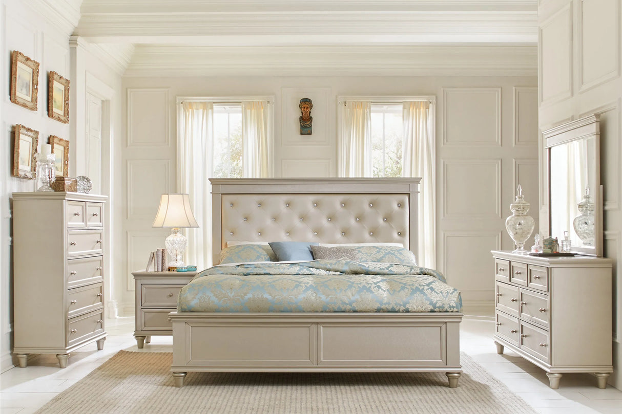 Celandine Silver Upholstered Panel Bedroom Set by Homelegance at Eve Furniture