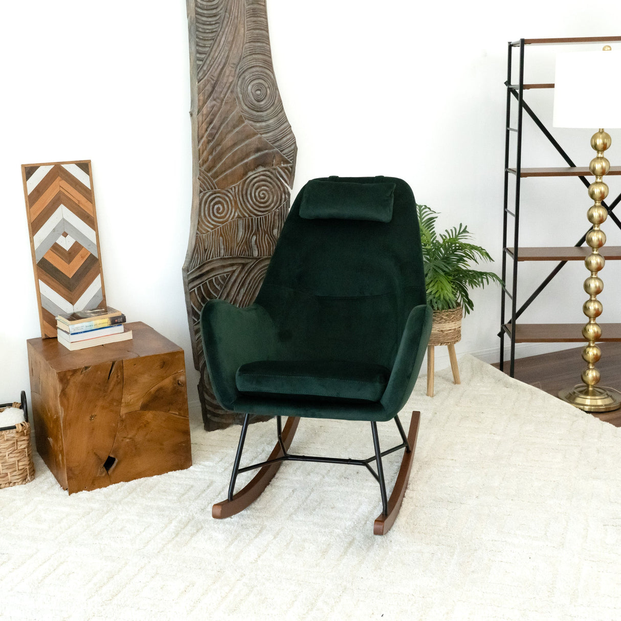 Chelsea Green Velvet Rocking Chair by Ashcroft Imports at Eve Furniture