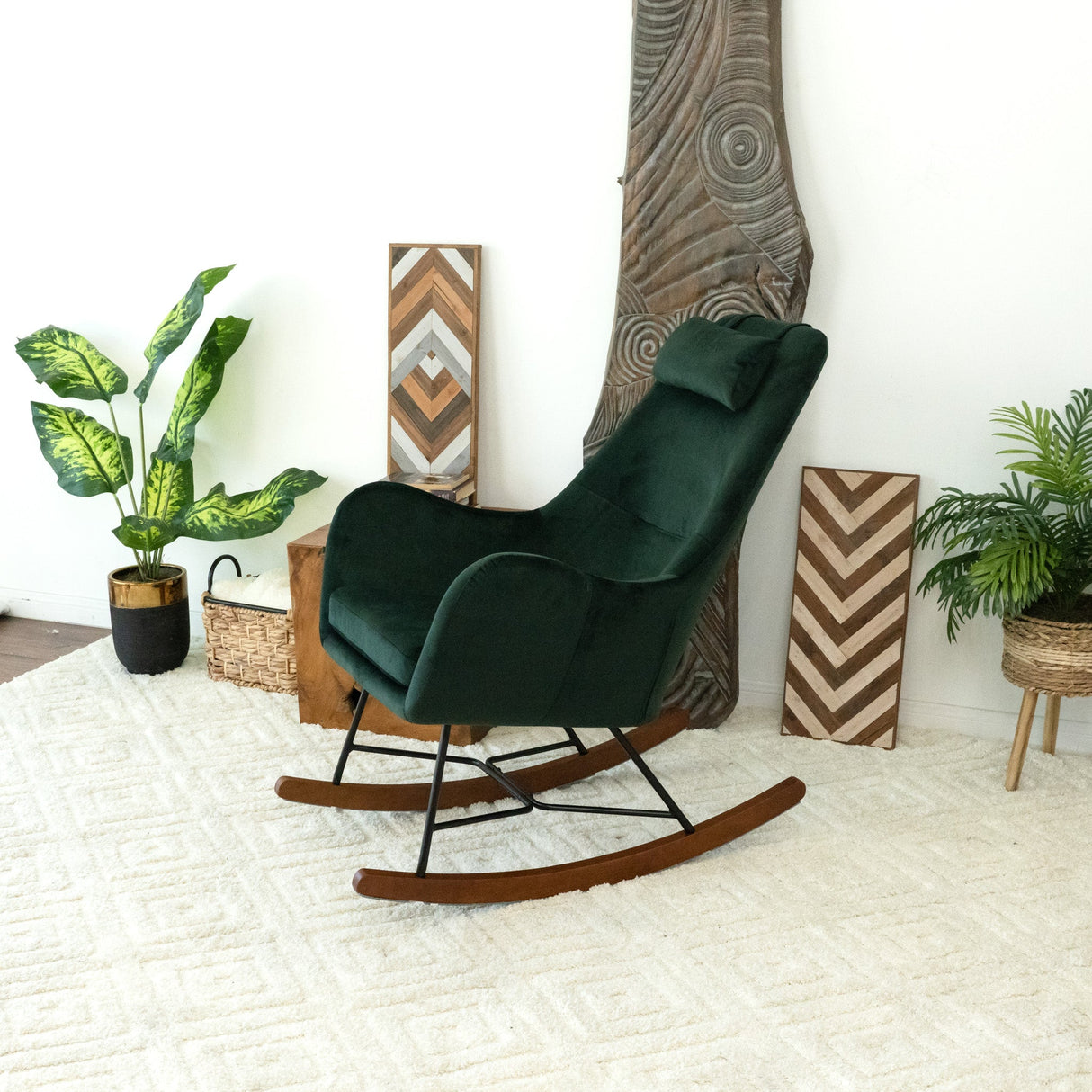Chelsea Green Velvet Rocking Chair by Ashcroft Imports at Eve Furniture