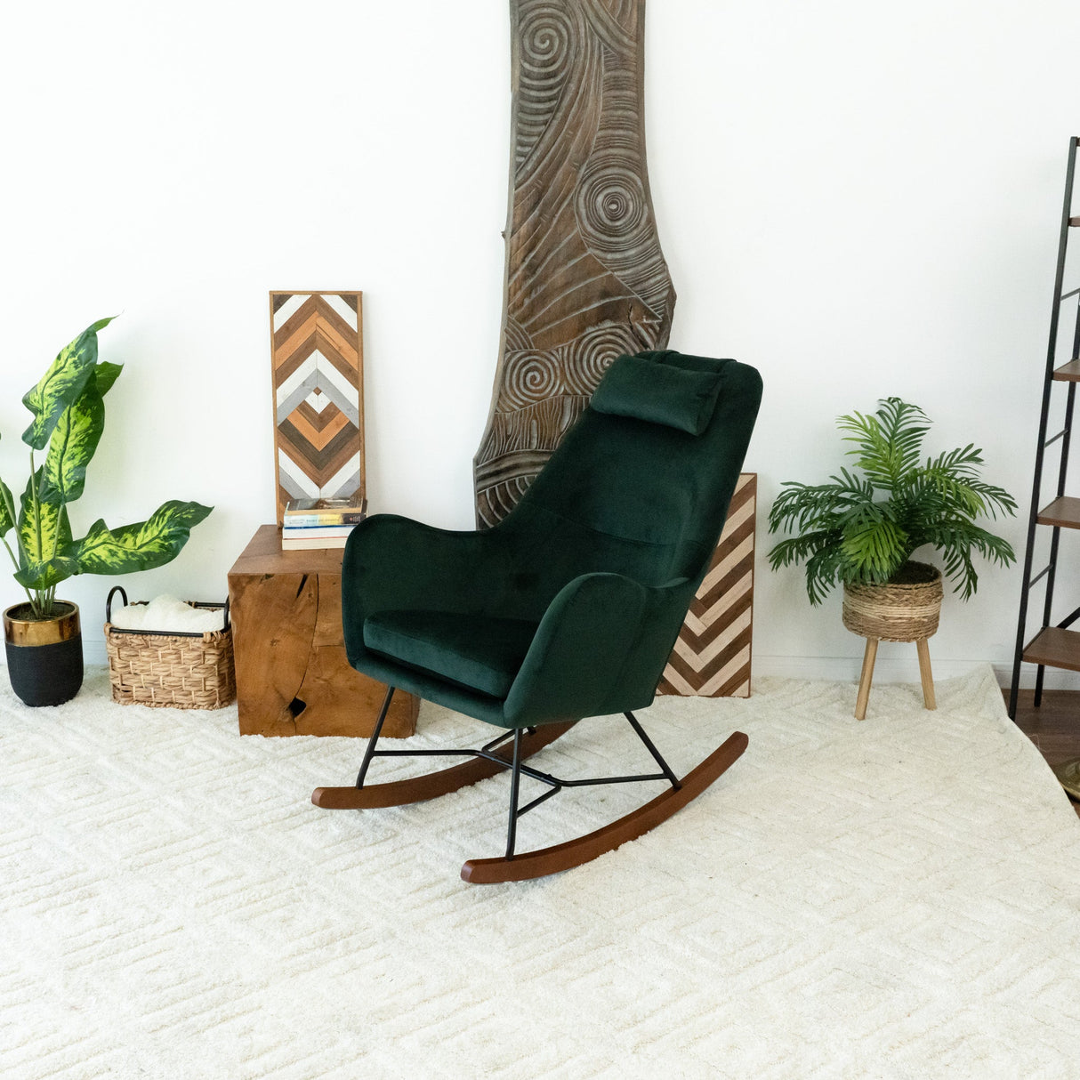Chelsea Green Velvet Rocking Chair by Ashcroft Imports at Eve Furniture