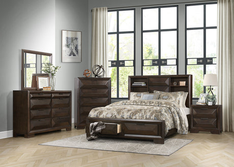 Chesky Warm Espresso Bookcase Storage Platform Bedroom Set by Homelegance at Eve Furniture