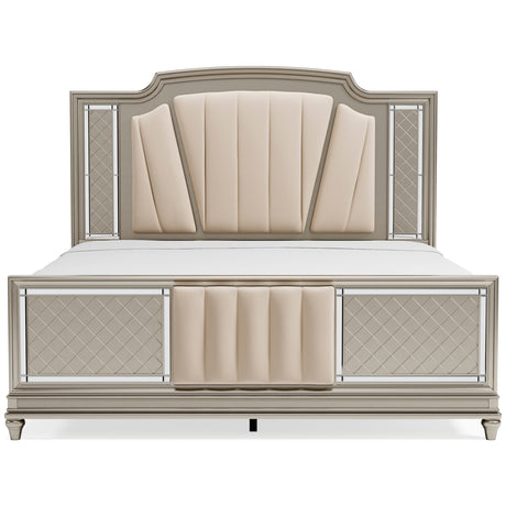 Chevanna Platinum 5-Piece King LED Upholstered Panel Bedroom Set by Ashley at Eve Furniture