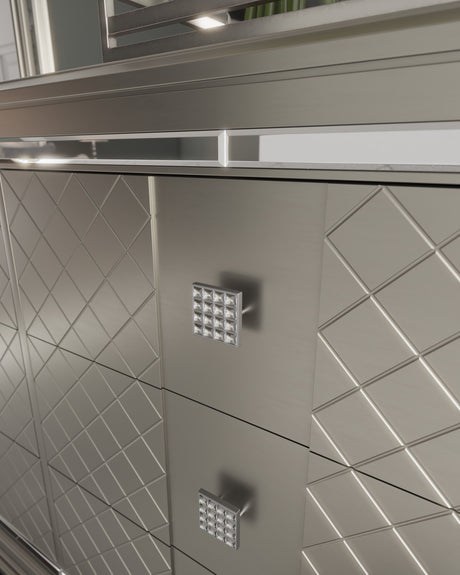 Chevanna Platinum 5-Piece King LED Upholstered Panel Bedroom Set by Ashley at Eve Furniture