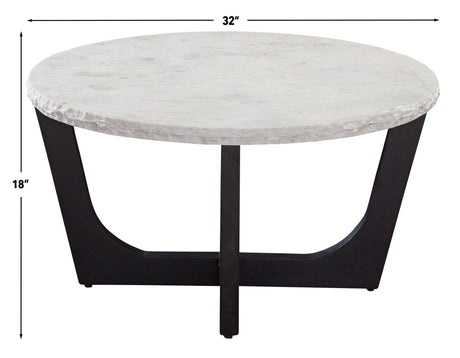 Chrissy 32″ Solid White Marble Top Coffee Table by Steve Silver at Eve Furniture