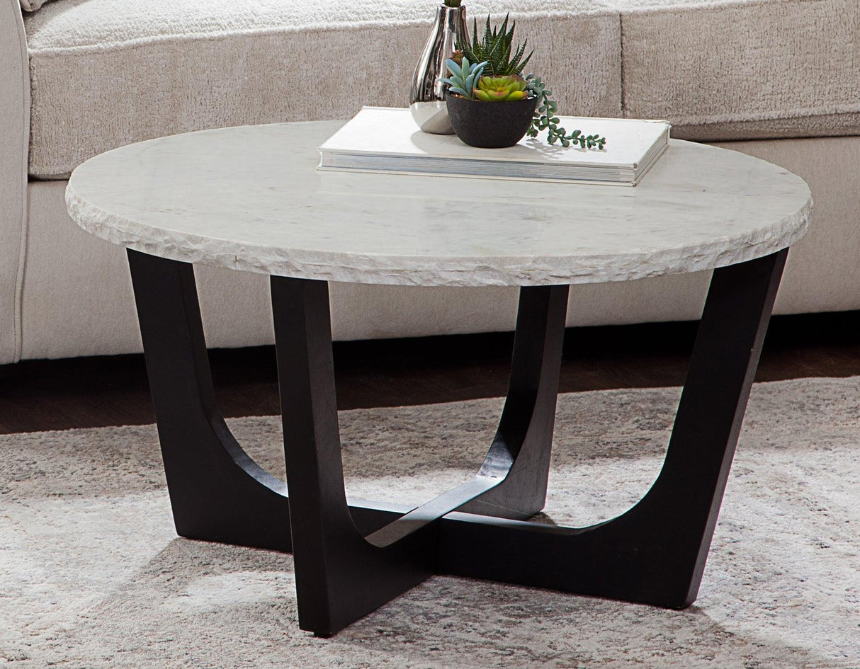 Chrissy 32″ Solid White Marble Top Coffee Table by Steve Silver at Eve Furniture