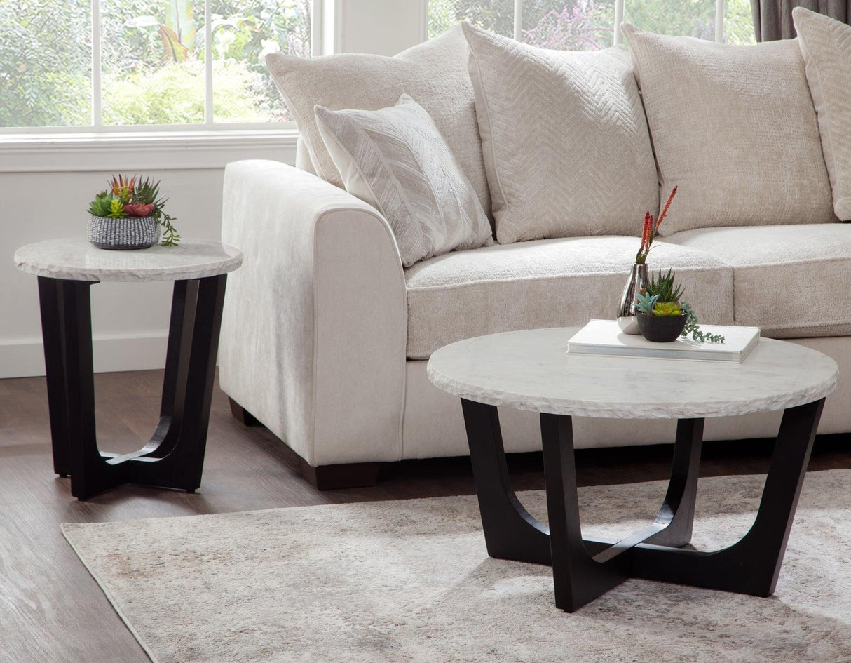 Chrissy 32″ Solid White Marble Top Coffee Table by Steve Silver at Eve Furniture