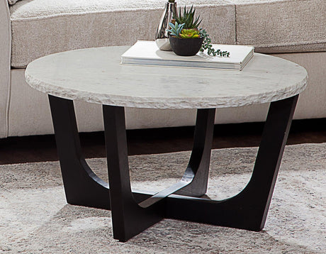 Chrissy 32″ Solid White Marble Top Coffee Table by Steve Silver at Eve Furniture