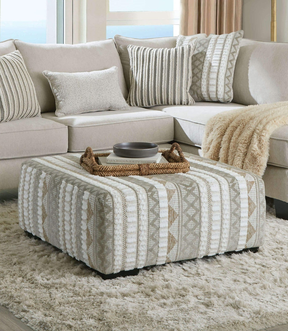 Clapham Beige/Ivory Ottoman by Furniture of America at Eve Furniture