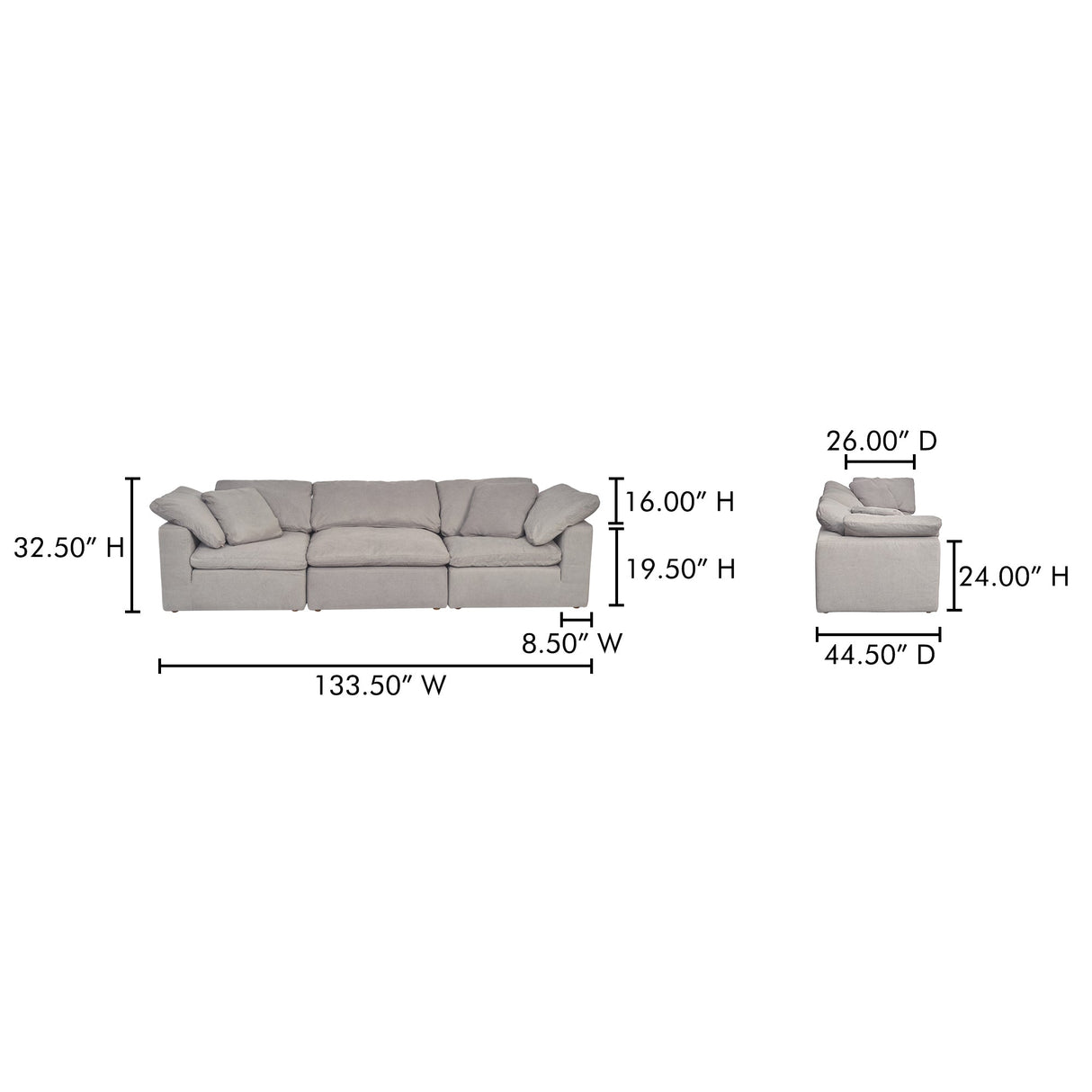 Clay Light Grey Modular Sofa by Moe's Home at Eve Furniture
