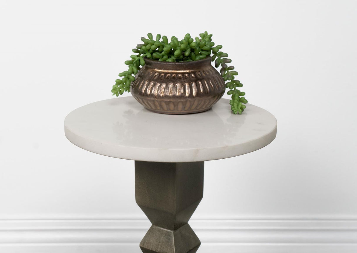 Colette White and Dark Grey Round Marble Top Side Table by Coaster at Eve Furniture