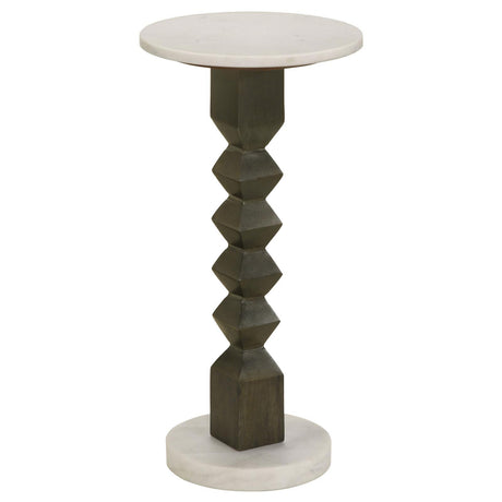 Colette White and Dark Grey Round Marble Top Side Table by Coaster at Eve Furniture