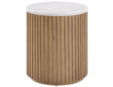 Colvin 18″ Round White Marble Top End Table, Toffee Finish by Steve Silver at Eve Furniture