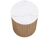 Colvin 18″ Round White Marble Top End Table, Toffee Finish by Steve Silver at Eve Furniture