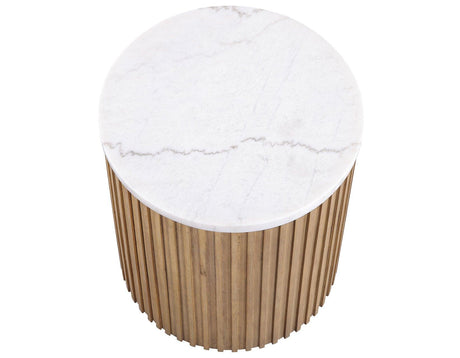 Colvin 18″ Round White Marble Top End Table, Toffee Finish by Steve Silver at Eve Furniture