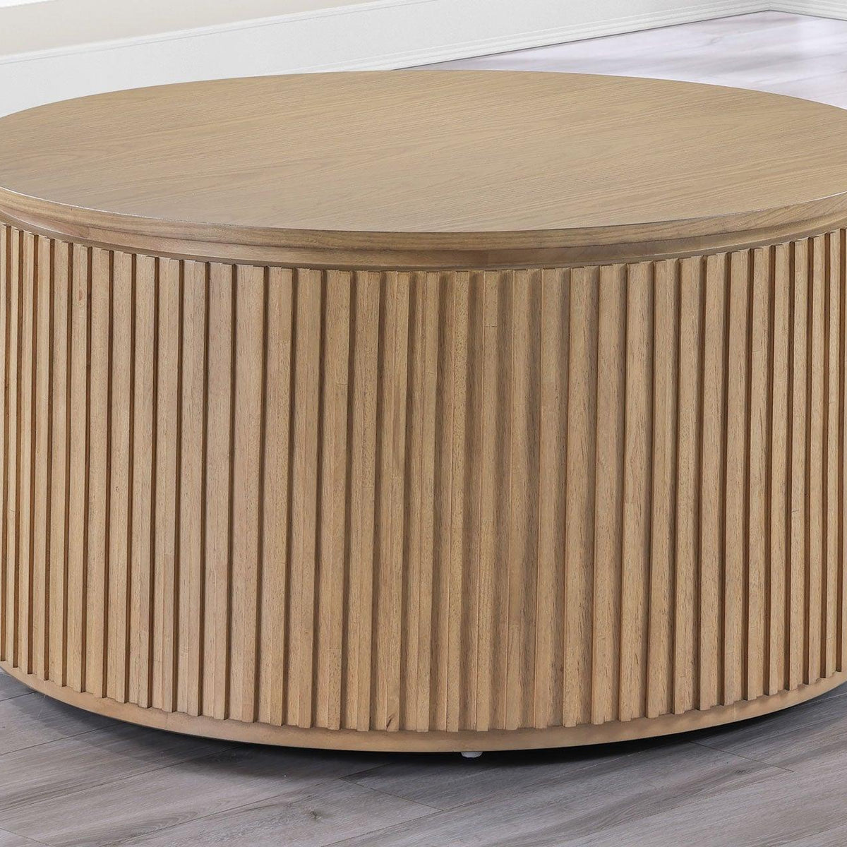 Colvin Toffee Finish 36″ Round Castered Coffee Table - Eve Furniture