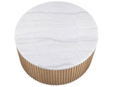 Colvin Toffee Finish 36″ Round Castered White Marble Top Coffee Table by Steve Silver at Eve Furniture