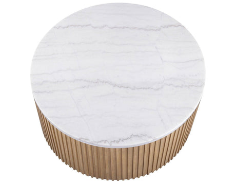 Colvin Toffee Finish 36″ Round Castered White Marble Top Coffee Table by Steve Silver at Eve Furniture