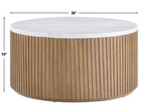 Colvin Toffee Finish 36″ Round Castered White Marble Top Coffee Table by Steve Silver at Eve Furniture