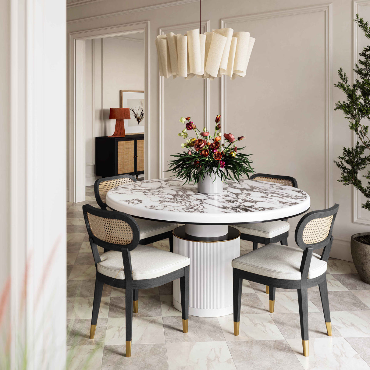 Cosette Black Dining Chair in Cream Performance Linen by TOV Furniture at Eve Furniture