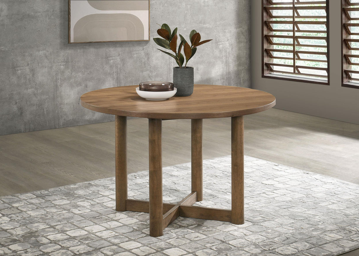 Crestmore Walnut Round Wood Dining Table by Coaster at Eve Furniture