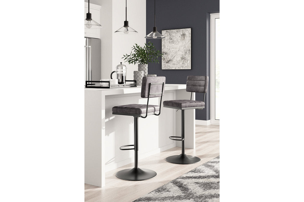 Strumford Gray/Black Bar Height Barstool, Set of 2