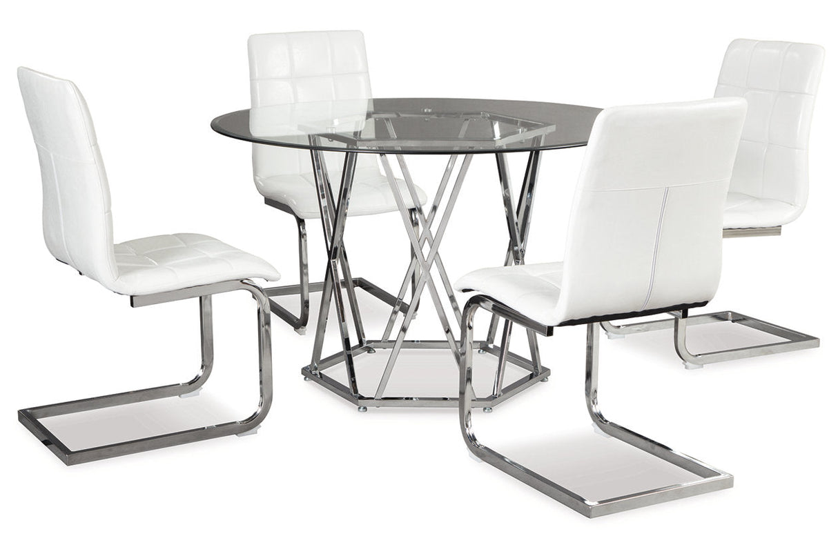 Madanere Chrome Finish Dining Table and 4 Chairs