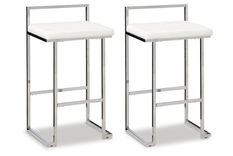 Madanere White/Chrome Finish Bar Height Barstool, Set of 2