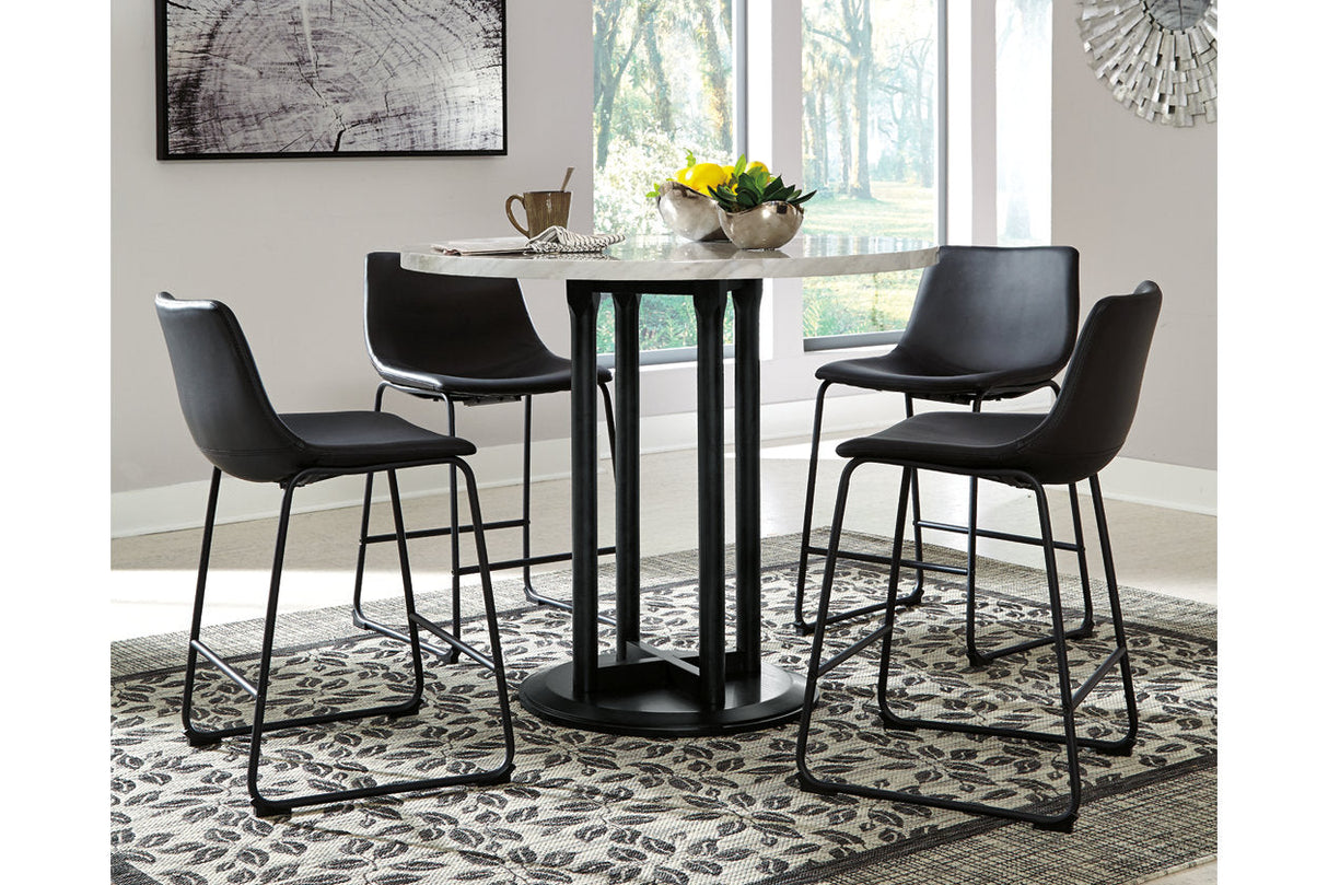 Centiar Black Counter Height Dining Table and 4 Barstools