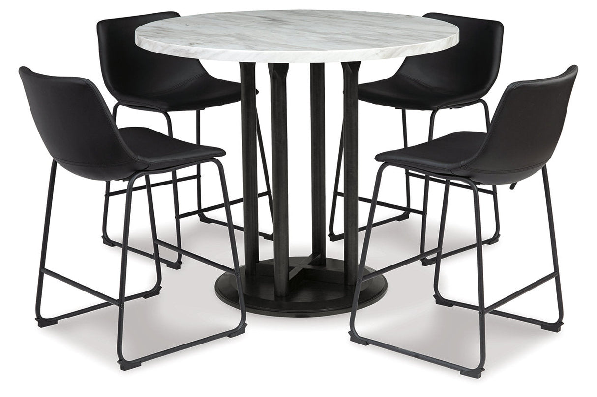 Centiar Black Counter Height Dining Table and 4 Barstools