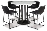 Centiar Black Counter Height Dining Table and 4 Barstools