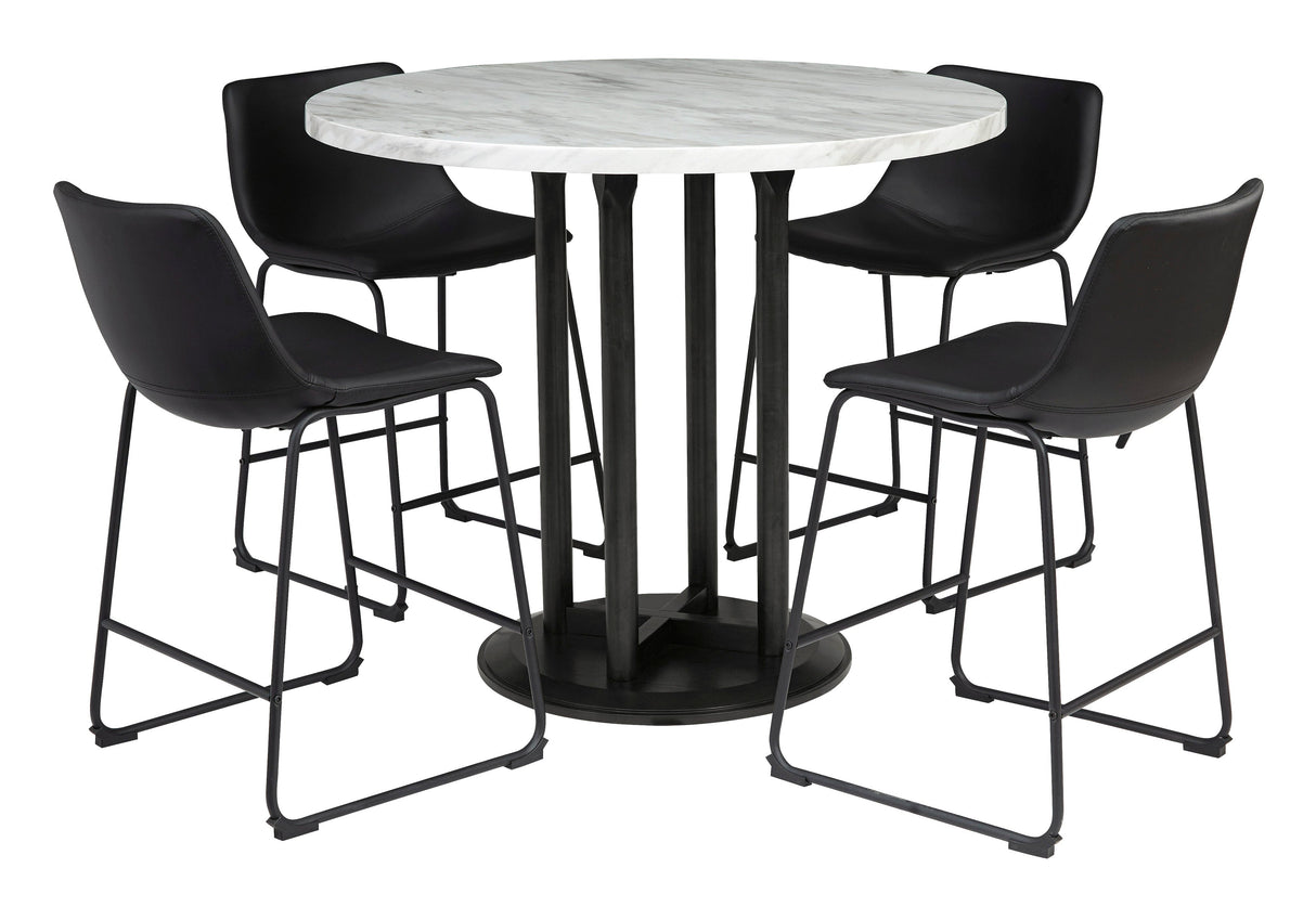 Centiar Black/Black 5-Piece Round Counter Height Set