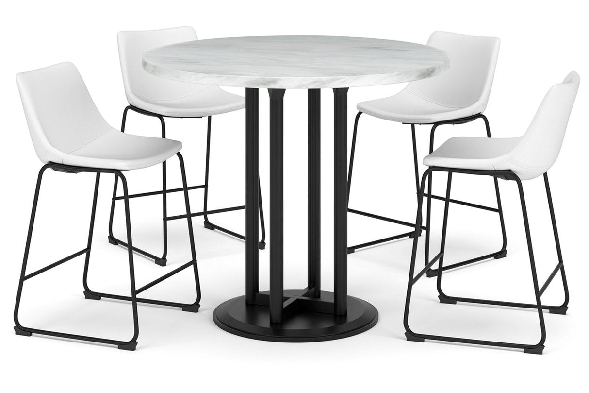 Centiar White/White Counter Height Dining Table and 4 Barstools