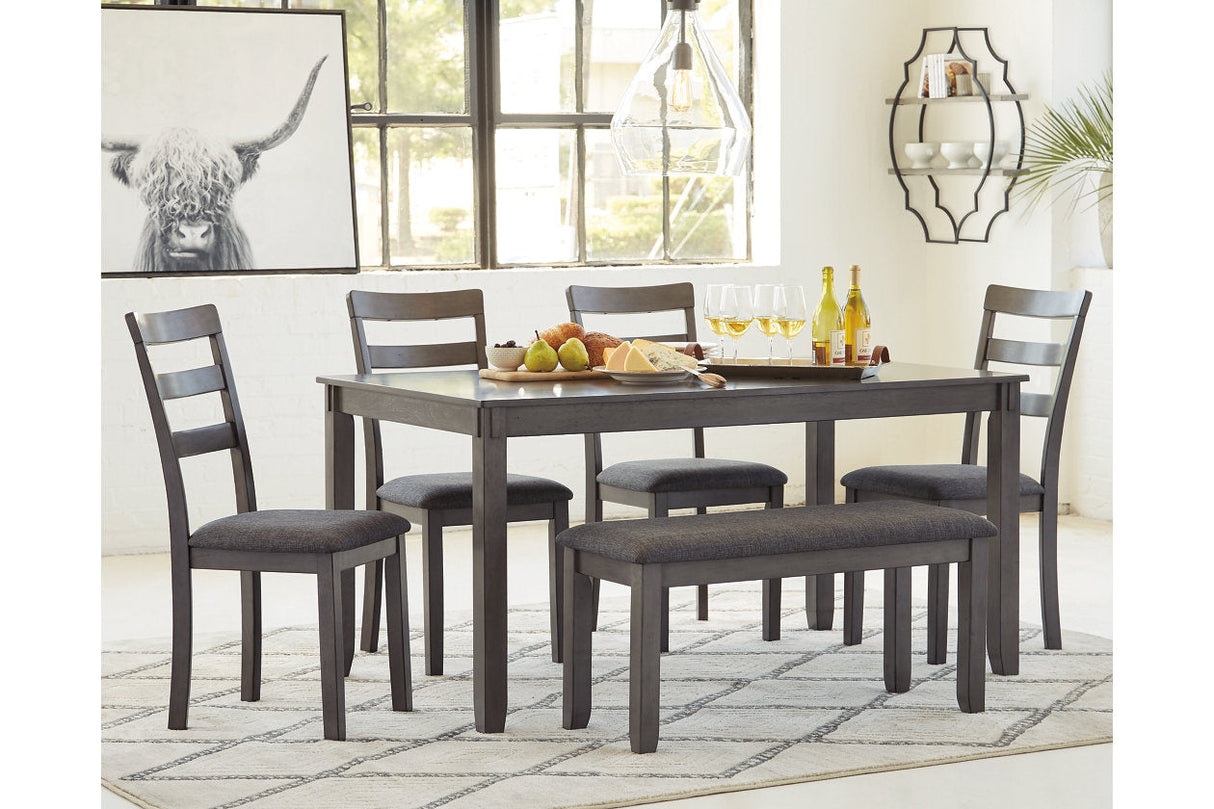 Bridson Gray Dining Table and Chairs with Bench