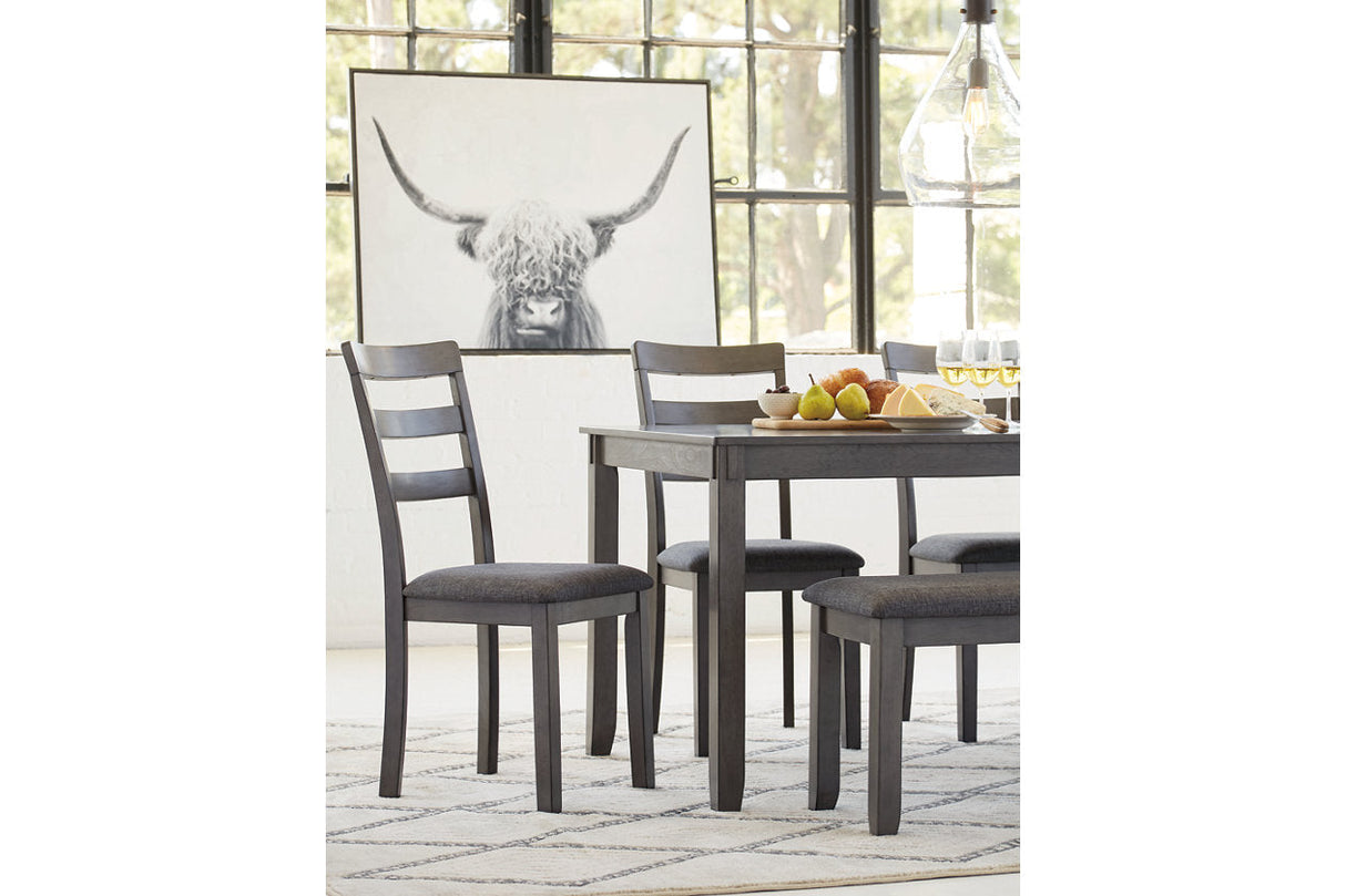 Bridson Gray Dining Table and Chairs with Bench