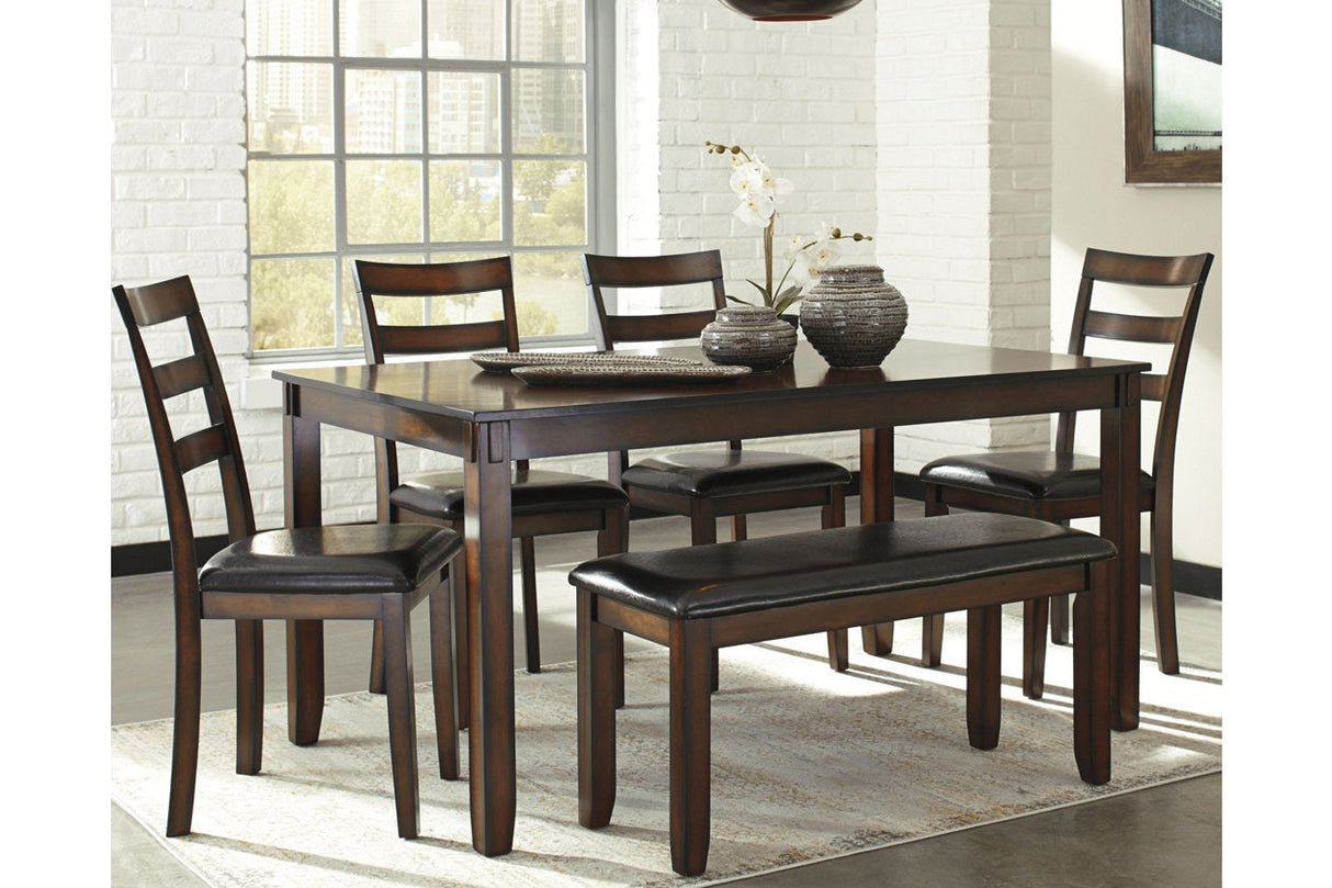 Coviar Brown Dining Table and Chairs with Bench