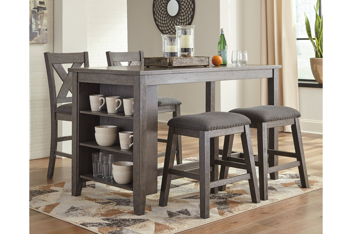 Caitbrook Gray Counter Height Dining Table and 4 Barstools