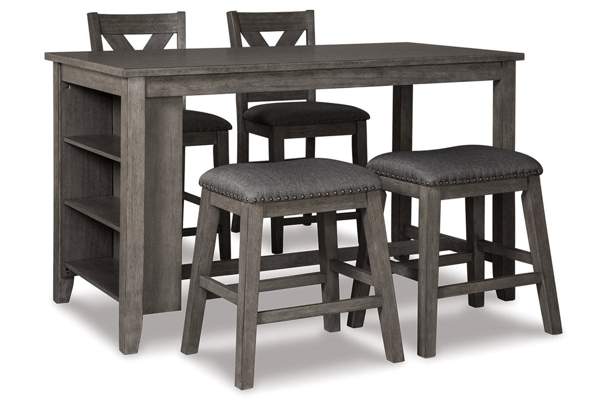 Caitbrook Gray Counter Height Dining Table and 4 Barstools