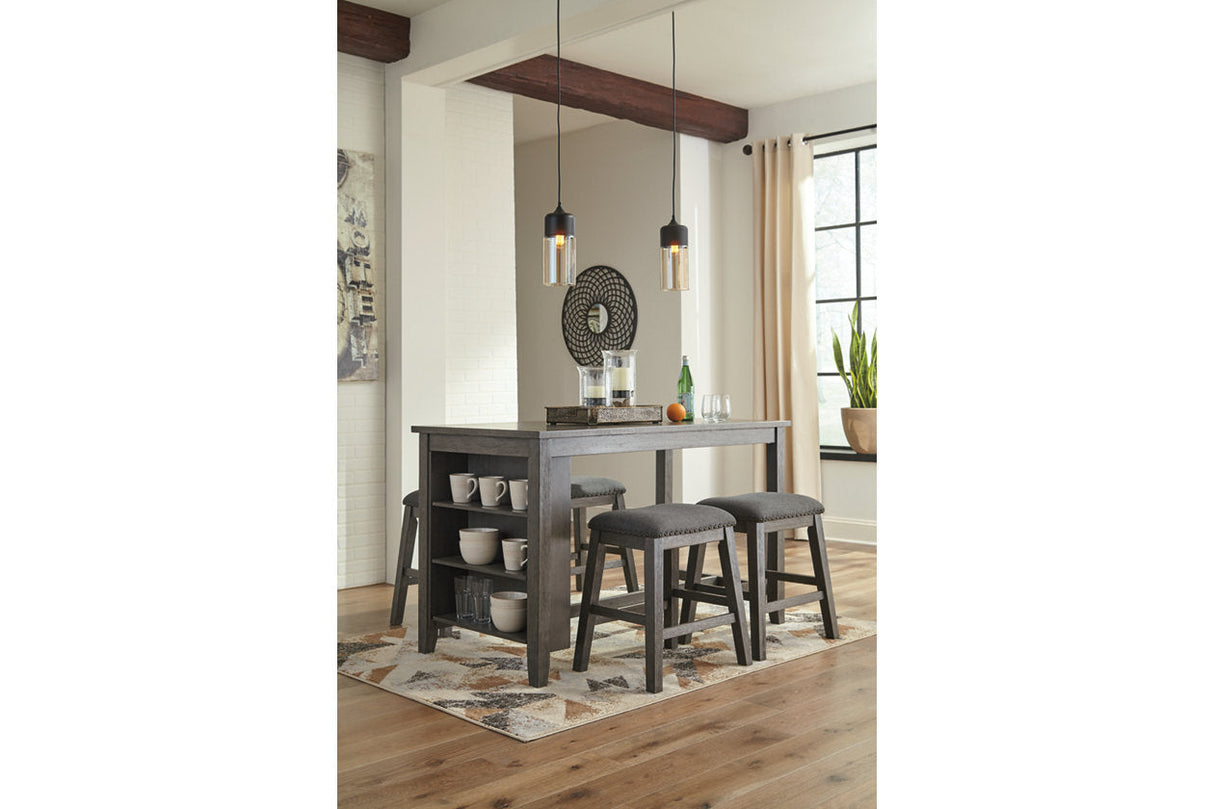 Caitbrook Gray Counter Height Dining Table and 4 Barstools